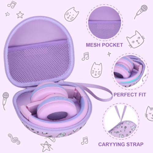 Kids Headphone Case for Tonies/iClever/Acer, Cat Purple(Case Only) | for iClever BTH12 HS19 BTH22 BTH20 BTH18 BTH26/JBL Junior 320/MIDOLA/JoySpark/eKids/ ADOOPE/JLab Girls Boy Kids Headphone - color: Kitten Print-Purple