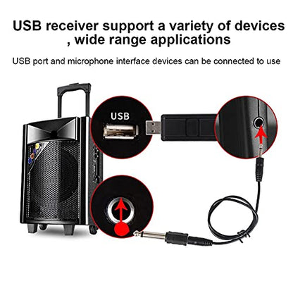 Microphone Handheld VHF Mic, Cordless Universal Microphone with USB Receiver, Multipurpose Microphone for Karaoke Church Speech Wedding Party Singing