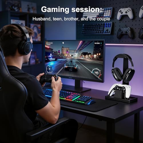 UPERGO Solid Wood Headphone Stand with Controller Holder for Desk
