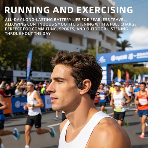 Sports bone conduction headphones, 6.0, wireless open-air headphones, with microphone, battery life up to 15 hours, IP68 waterproof rating, suitable for running and fitness exercises (black)