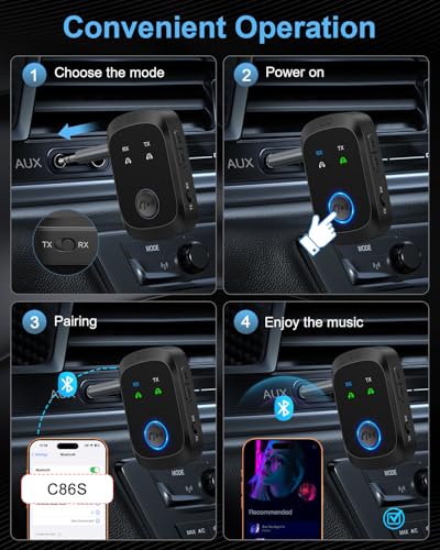 Aux Bluetooth 5.4 Adapter for Car, 2-in-1 Aux Bluetooth Transmitter and Receiver, Dual Link for 2 Headphones/AirPods, 12H Playtime, for PC, TV, Speaker, Airplane Travel