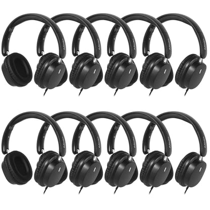 Kids Wired Headphones for School, 10-Pack, Foldable with Mic | Stereo sound, Comfortable over-ear fit, Foldable design, 3.5 mm jack, Ideal for classrooms, iPads, tablets and computers - color: 10 Pack-Black