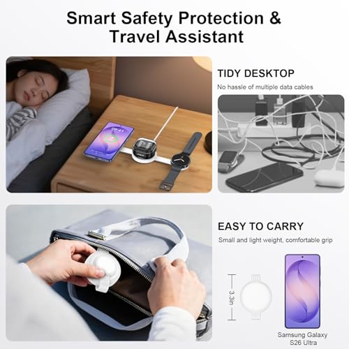 Galaxy S26 3 in 1 Wireless Charger Station, Foldable Fast Charging Pad for Samsung S25 Ultra S24 - color: Wireless Charger White