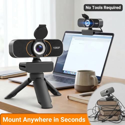 the Webcam for PC that Just Works - Every Time All Platforms | Plug and Play No Driver Needed, Crystal Clear 1080p Full HD, Your Privacy Physically Protected, Mount It Anywhere in Seconds - color: Black with Tripod