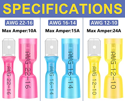 haisstronica 200PCS Heat Shrink Spade Connectors, 16-14 AWG, Female, Blue - color: Blue, size: AWG 16-14 Female 200PCS