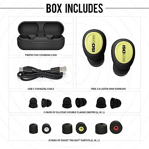 ISOtunes Free 2.0 Bluetooth Hearing Protection, OSHA Compliant Work Earbuds | No microphone for workplace compliance, true wireless Bluetooth, 25 dB NRR, 79 dB audio output