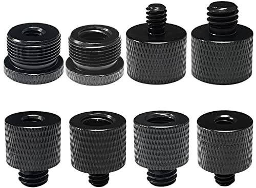 8 Pcs Mic Stand Adapter 5/8 Female to 3/8 Male and 3/8 Female to 5/8 Male, 5/8 Female to 1/4 Male and 1/4 Female to 5/8 Male Screw Thread Adapter Mic Thread Adapter Set for Microphone (Black) - color: Black
