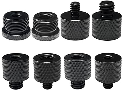 8 Pcs Mic Stand Adapter 5/8 Female to 3/8 Male and 3/8 Female to 5/8 Male, 5/8 Female to 1/4 Male and 1/4 Female to 5/8 Male Screw Thread Adapter Mic Thread Adapter Set for Microphone (Black) - color: Black