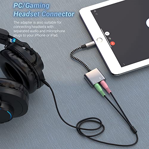 Cubilux Lightning to 3.5mm TRS Microphone Adapter with Headphone Jack Compatible with iPhone 14 Pro Max 14 Plus/13/12/11/SE 2/Xr/Xs Max/8/7, 1/8” Audio & MIC Splitter for Old iPad (Lightning Version) - color: MIC & Headphone Jacks, Grey