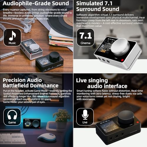 SMSL Nano ONE, Gaming External Sound Card Microphone/USB Input, 3.5mm Headphone Output,Music/Game/7.1 Virtual/Voice Enhancement Connects to Phones/Tablets/Computers/Gaming Consoles