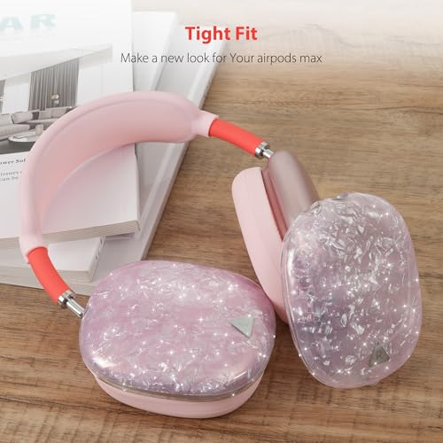 Case Cover for AirPods Max Headphone,Glitter Shell Pattern TPU Ear Cup Case,Silicone Ear Pad/Headband Protective Cover Accessories Compatible with Apple AirPods Max(2024/2020),Glitter Pink Seashell - color: Glitter Pink Seashell