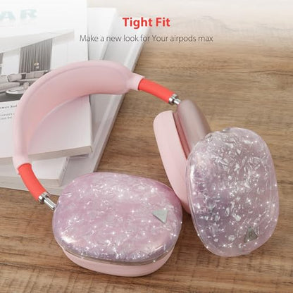 Case Cover for AirPods Max Headphone,Glitter Shell Pattern TPU Ear Cup Case,Silicone Ear Pad/Headband Protective Cover Accessories Compatible with Apple AirPods Max(2024/2020),Glitter Pink Seashell - color: Glitter Pink Seashell