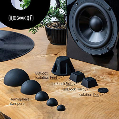 Hudson Hi-Fi Speaker Isolation Feet (8-Pack, 2") – Adhesive Silicone Anti-Vibration Pads for Speakers, Turntables, Subwoofers & Amplifiers, Supports 30-50 lbs Per Pad