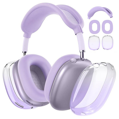 3-in-1 Case Cover for AirPods Max 2/AirPods Max Headphones, Apple AirPod Max Accessory Protective Cover, Headband/Silicone Ear Pad/Ear Cups Covers, Anti-Scratch and Sweat-Proof - color: Lila auf Weiß