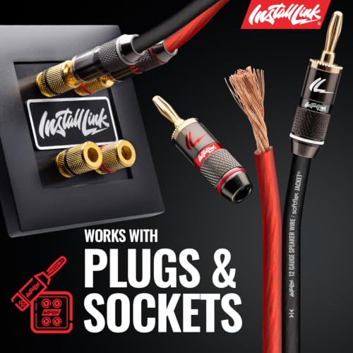 Install Link 12 AWG Gauge Speaker Wire (100 Feet) Car or Home Theater (CCA) | 12/2 Speaker Cable, 2-Conductor, Frosted Red/Black, Easy Strip, Polarity ID, for Car Audio & Home Stereo - color: Frosted Red/Black