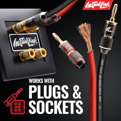 Install Link 12 AWG Gauge Speaker Wire (100 Feet) Car or Home Theater (CCA) | 12/2 Speaker Cable, 2-Conductor, Frosted Red/Black, Easy Strip, Polarity ID, for Car Audio & Home Stereo - color: Frosted Red/Black