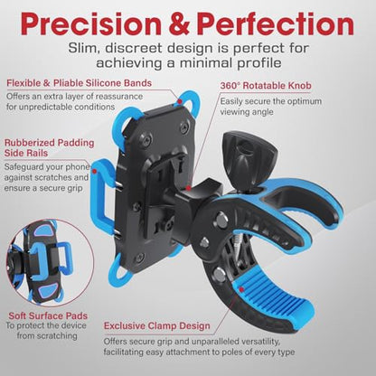 Crescendo CR-30 SlimClip Mic Stand Phone Holder, iPhone Clamp Mount, Pole Phone Mount, Microphone, Music or Drum Stand, Mic/Phone Clip - for iPhone, Samsung Galaxy, Pixel, Any Smartphone (Blue) - color: Blue