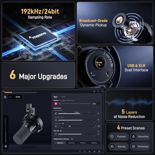 MAONO USB XLR Dynamic Microphone Studio Headphone Bundle,for Studio Recording Streaming Content Creation(PD00XT+MH601+XLR-180)