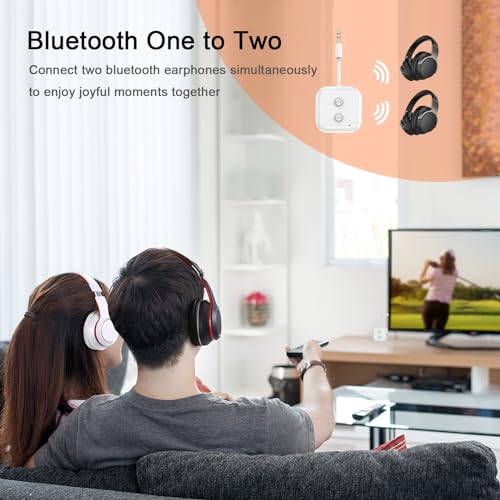 Bluetooth 5.3 Transmitter, Audio Adapter AptX Adaptive/Low Latency | Dual Link , Works with 3.5mm Aux Jacks on Airplanes, Gym Equipment, TVs, Tablets