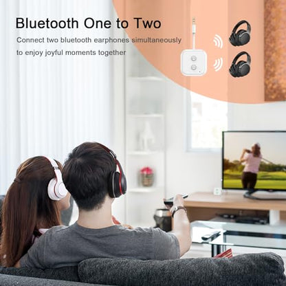 Bluetooth 5.3 Transmitter, Audio Adapter AptX Adaptive/Low Latency | Dual Link , Works with 3.5mm Aux Jacks on Airplanes, Gym Equipment, TVs, Tablets