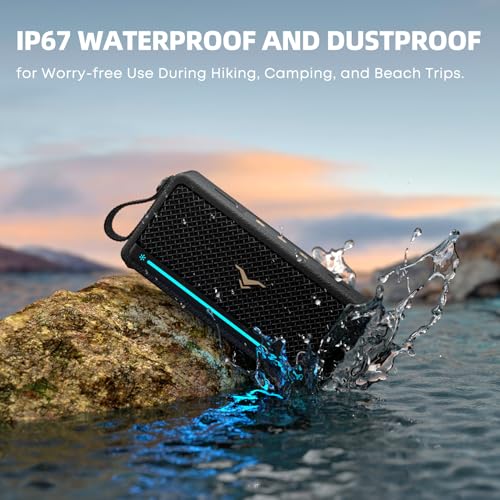 Portable Bluetooth Speakers 40W, IP67 Waterproof Wireless Rugged Speaker with Active Extra Bass, AUX/USB Input, Bluetooth 5.3, Dual Pairing, 12H Playtime for Outdoor, Beach, Travel, Home & Garage