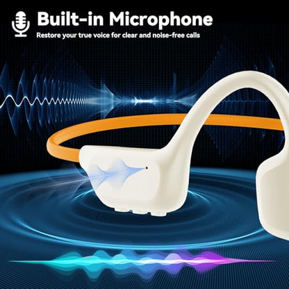 Swimming Headphones, IPX8 Waterproof Bone Conduction Headphone Wireless Underwater Earbuds with 32GB Memory for Swimming, Cycling, Marathon - color: Orange