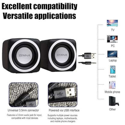Basics Stereo 2.0 Speakers for PC or Laptop with Volume Control,USB-Powered, 1 Pair, Black - color: Black