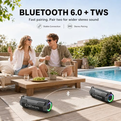 Portable Bluetooth Speaker, Bluetooth 6.0, Hi-Res Audio, IPX7 Waterproof, Deep Bass Stereo Sound, RGB Light, 24H Playtime, for Home, Party, Outdoor, Camping, Beach, Gift for Men Women Teens