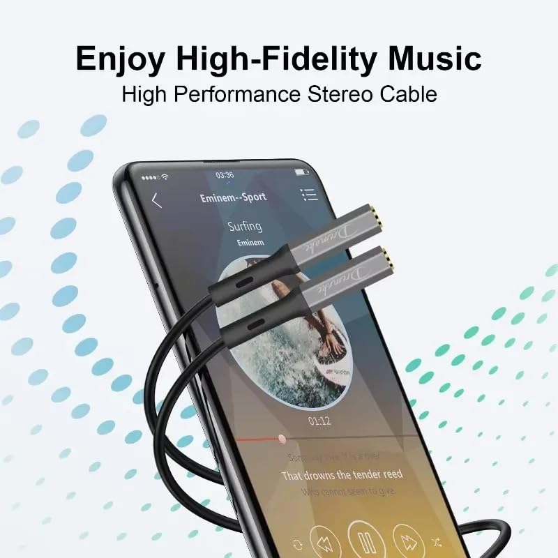 Headphone Y Splitter, 1ft/0.30m 3.5mm Extender Cable, Jack 3.5mm Male to 2 x 3.5mm Female Ports, Auxiliary Extension Cable for Speaker Switch PC Gaming Headsets Smartphone Tablet
