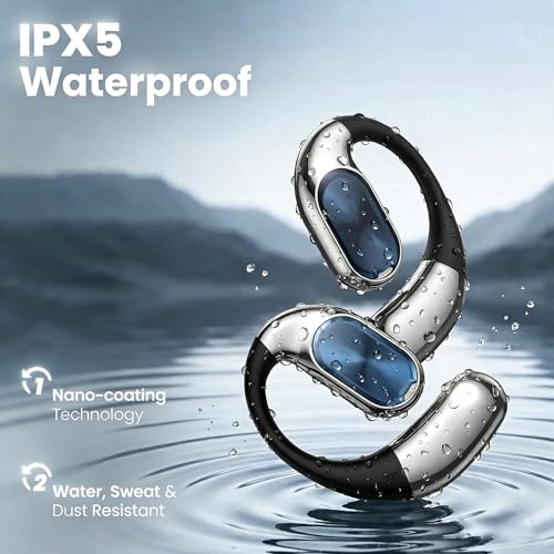 Open-Ear Headphones Bluetooth6.0 IPX5 Wireless Earphones White | Bluetooth6.0 open-ear earhooks, IPX5, Secure non-slip fit, built-in mic, lightweight comfy for running & daily outdoor use - color: ivory white