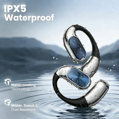 Open-Ear Headphones Bluetooth6.0 IPX5 Wireless Earphones White | Bluetooth6.0 open-ear earhooks, IPX5, Secure non-slip fit, built-in mic, lightweight comfy for running & daily outdoor use - color: ivory white