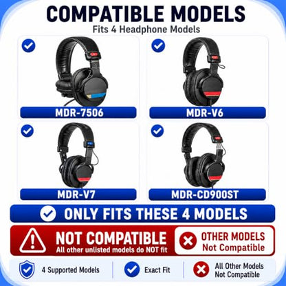 Replacement Ear Pads for Sony MDR-7506 MDR-V6 MDR-V7 MDR-CD900ST Headphones, Protein Leather Earpads Cushions with Memory Foam, Extra Thick Ear Cups for Studio Monitor Headset, 1 Pair-Black