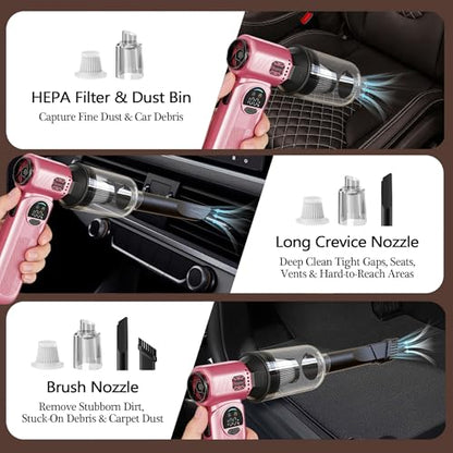 B50 Compressed Air Duster & Vacuum Cleaner, 0.6 lb Lightweight Powerful Mini Blower, Smart Display & Variable Speed, Rechargeable Air Duster for Keyboard, PC, Computer,Vanity, Desk, Car & Home – Pink - color: Pink