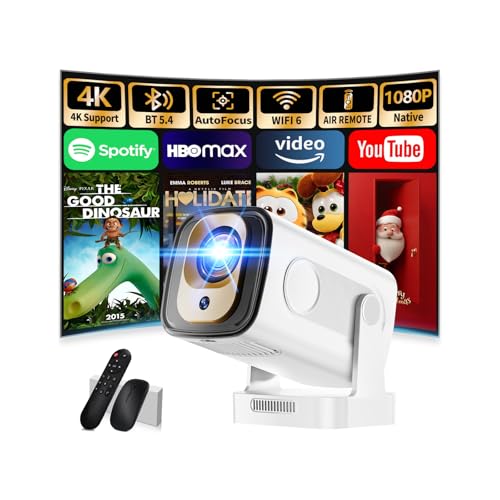 Projector [Auto Focus & Native 1080P & Built-in Apps] Mini Portable Projector 1080P, 4K Full HD with WiFi 6 & Bluetooth 5.4, Auto Focus & Keystone, 270° Rotatable, Compatible with Phone/HDMI/USB,Black - color: Pearl White