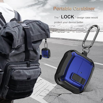 Galaxy Buds 3 Pro/3/3 FE Case Cover with Secure Lock Clip, Shockproof Samsung Galaxy Buds3/3 Pro 2024/3 FE 2025 Protective Hard Cover Shell with Carabiner&Cleaner kit for Men Womenn, Black/Blue - color: Black/Blue