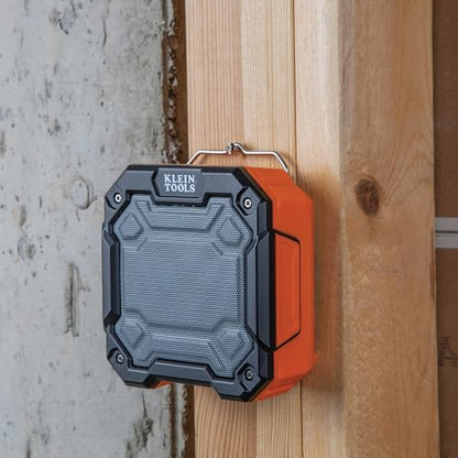 KLEIN TOOLS AEPJS3 Bluetooth Jobsite Speaker with Magnet and Hook, 20-Hr Run Time, Charge Via USB A or C, Pair Multiple Speakers via Broadcast, Hands Free Capable