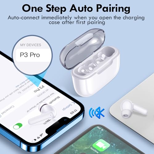 kurdene Wireless Earbuds, Bluetooth 5.3 in Ear Buds Light Weight Headphones with Deep Bass Sound,48 Hours Playtime Headset,Clear Calls Earphones with Mics for Sports Workout White - color: White