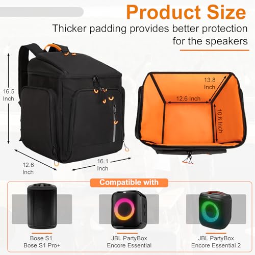 Carrying Case Travel Speaker Backpack Fit for Bose S1 Pro/S1 Pro+ | Portable Bluetooth Speaker Carrying Bag Featuring Accessory Pockets and Headphone Compartment, Holds 6 Microphones