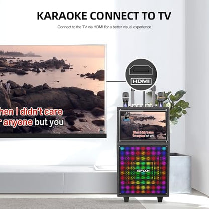 Karaoke Machine with Lyrics Display Screen for Adults, 15" Tablet | Bluetooth Speaker with 2 Wireless Mics, 1000W Peak Power, DJ Lights, Portable Karaoke System for Any Occasion - color: Black-1