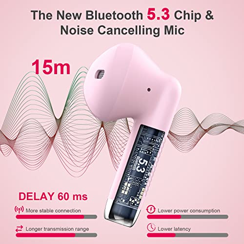Wireless Earbuds, Bluetooth 5.4 Headphones in Ear with Noise Cancelling Mic | Bluetooth Earbuds Stereo Bass, IP7 Waterproof Sports Earphones, 32H Playtime USB C Charging Ear Buds Pink for Android iOS - color: Pink