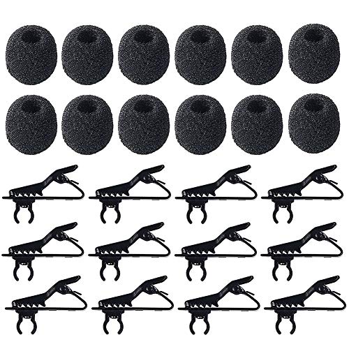 Lav Mic Clip Set 24 Pcs Lavalier Mic Clip Replacement | 12 Foam Windscreen Cover, 12 Metal Lapel Microphone Clips, Lavalier Mic Clip Replacement Accessories
