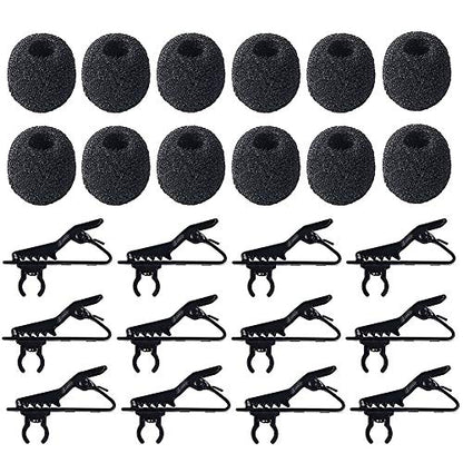 Lav Mic Clip Set 24 Pcs Lavalier Mic Clip Replacement | 12 Foam Windscreen Cover, 12 Metal Lapel Microphone Clips, Lavalier Mic Clip Replacement Accessories