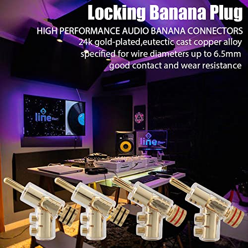Tertullus 4Pcs Banana Clips Connectors Banana Plugs forSpeaker Wire Gold Plated Screw Locking Connectors forSpeaker Wire, AV Receiver, Amplifier, Surround Sound - size: Clipplug-G
