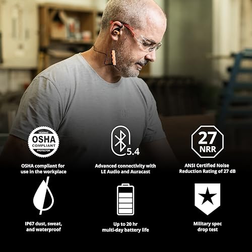 ISOtunes Pro 3.0 Bluetooth Hearing Protection, OSHA Compliant Work Earbuds | 20-hour battery, 27 dB NRR, earplug headphones, durable design, Bluetooth connectivity for work