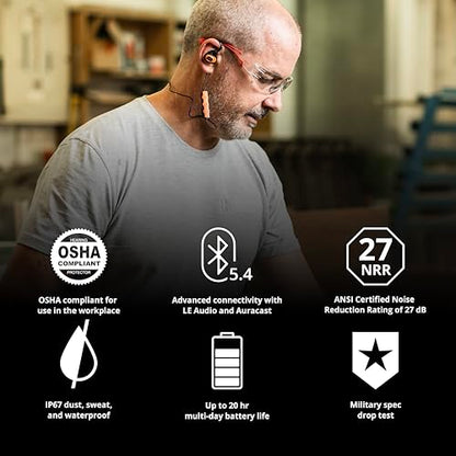 ISOtunes Pro 3.0 Bluetooth Hearing Protection, OSHA Compliant Work Earbuds | 20-hour battery, 27 dB NRR, earplug headphones, durable design, Bluetooth connectivity for work