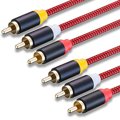 Audio Video RCA Cable 6Ft,3RCA Male to 3RCA Male 24K Gold Plated Composite AV Cable Compatible with Set-Top Box,Speaker,Amplifier,DVD Player and More(6Ft/2M) - size: 6Ft/2M