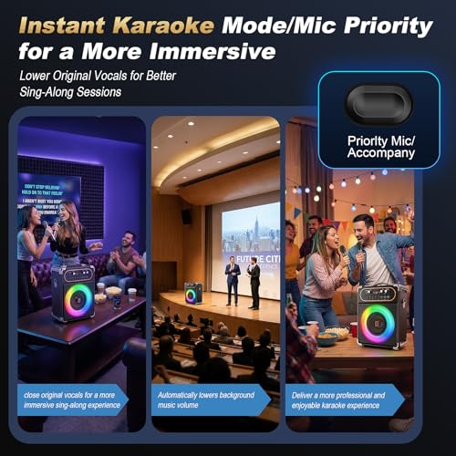 Karaoke Machine with 2 Wireless 0-Delay Microphones for Adults,Portable Bluetooth 5.3 Speaker with Echo Adjustment and Powerful Sound,Supports TWS/TV/Guitar for Family Party,Backyard BBQ(2 Mics) - size: 2 Mics