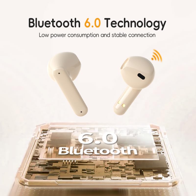 Wireless Earbuds，Mini Headphones，Bluetooth 6.0， ENC Noise Cancelling Ear Buds，30H Battery life with Wireless Charging Case，Sports, running, fitness，Bass Stereo，for phone，Pad Tablet Laptop，Off white - color: Off white