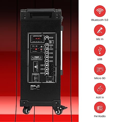 Pyle 12'' Portable Wireless Bluetooth Speaker System - Built-in Rechargeable Battery, Wireless Microphone, USB/Micro SD/FM - 80 Watt - FM Radio with Digital LED Display, PWMA1299A - size: 12 inch