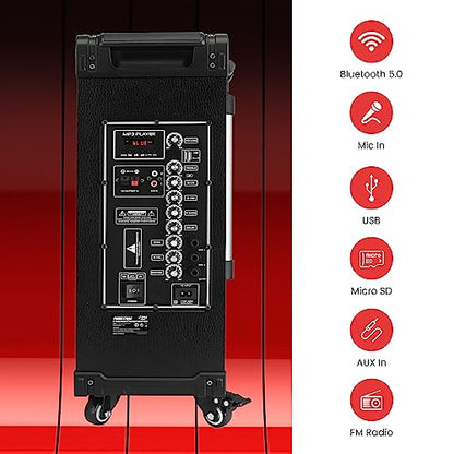 Pyle 12'' Portable Wireless Bluetooth Speaker System - Built-in Rechargeable Battery, Wireless Microphone, USB/Micro SD/FM - 80 Watt - FM Radio with Digital LED Display, PWMA1299A - size: 12 inch